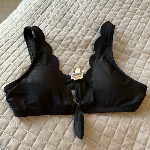 J Crew Swim Jcrew Black Scalloped Bikini Bathing Suit Top Size S